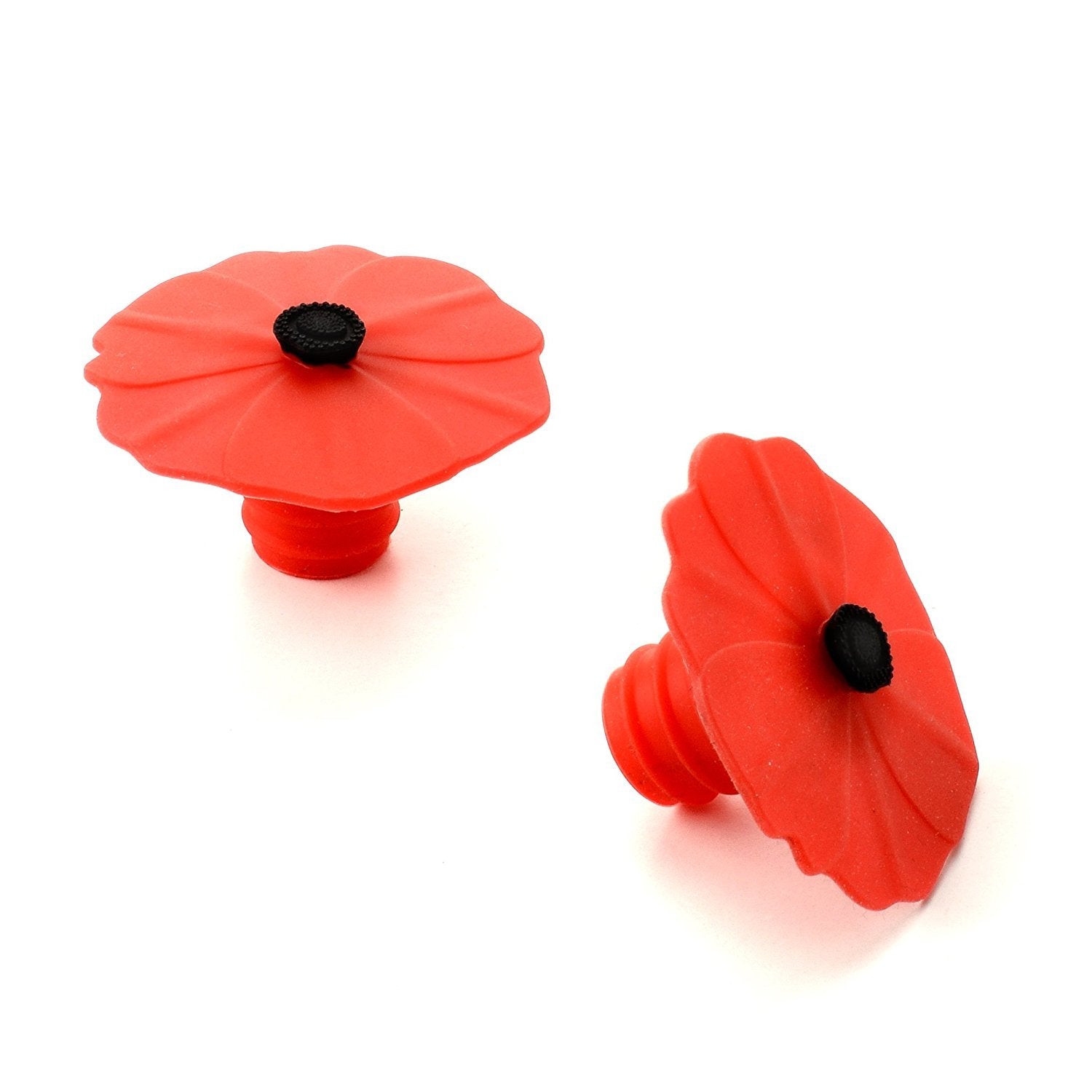 Charles Viancin Poppy bottle stopper 2-pack front view preserves wine freshness with airtight seal.