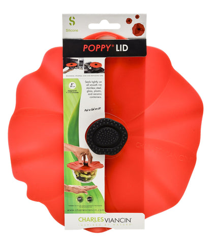 Charles Viancin Poppy lid covering a ceramic dish keeps food secure