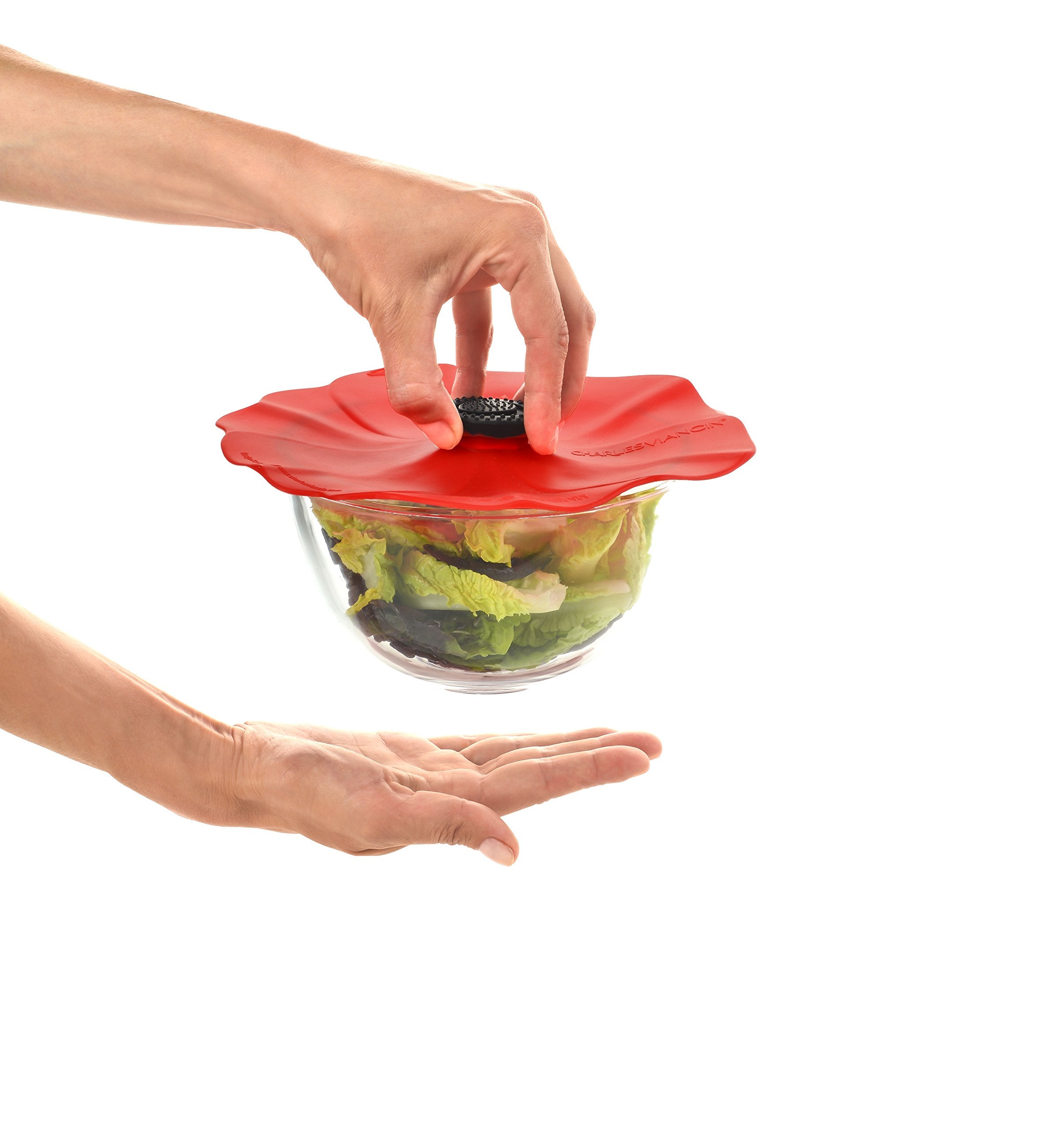 Charles Viancin Poppy lid closeup silicone emphasizes non-slip, durable material ready for reuse.