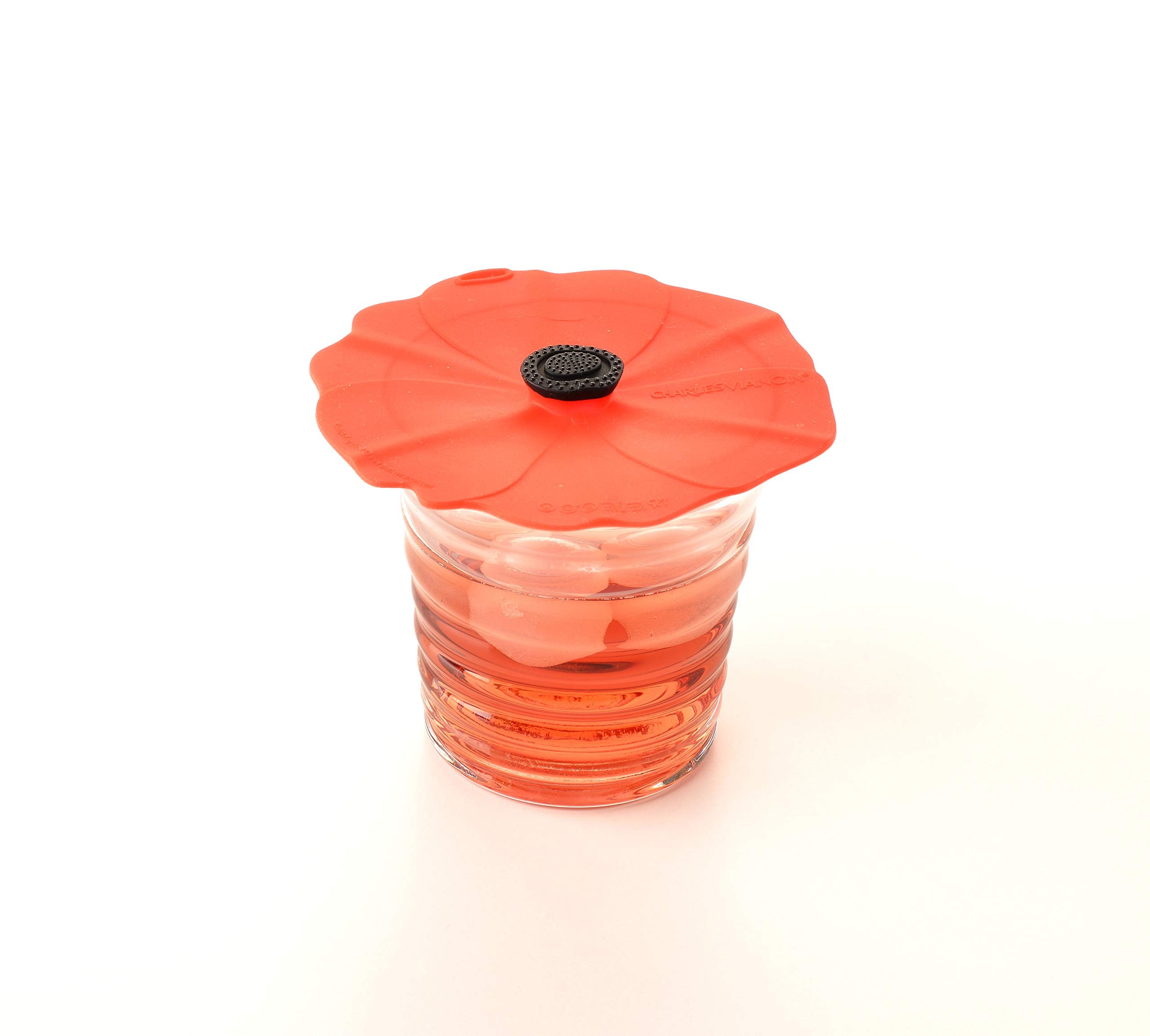 Two Charles Viancin Poppy lids covering different cup sizes for versatility