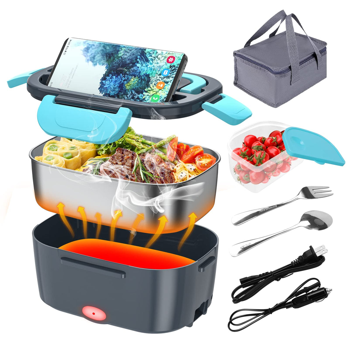 CHARMDOO electric lunch box lid with built-in spoon holder for convenient meals on the go.