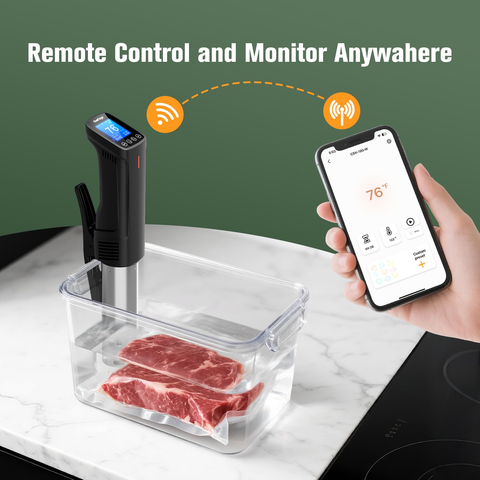 CharMeter immersion circulator 1000W delivers fast heating and precise temps