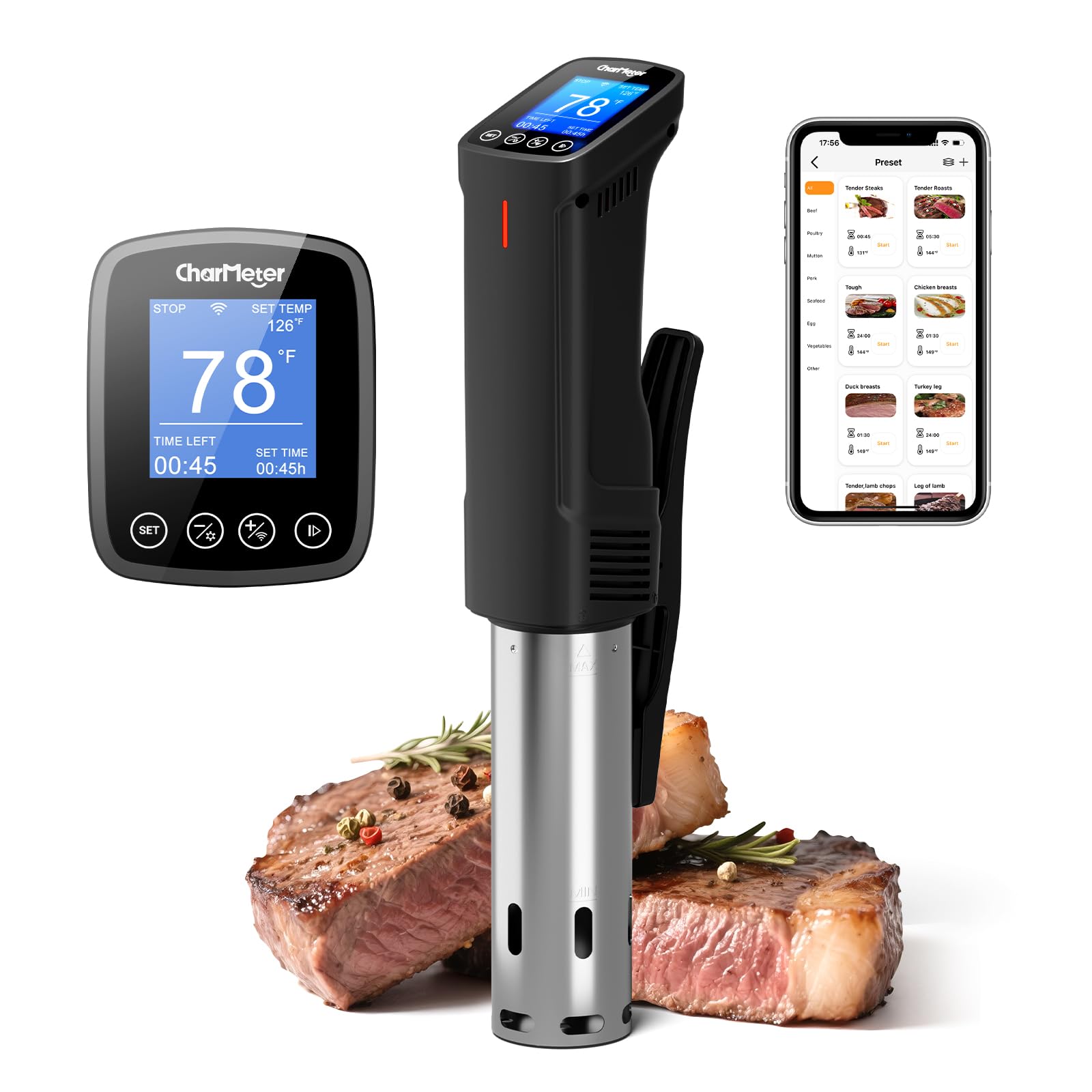CharMeter sous vide with WiFi remote control for remote cooking