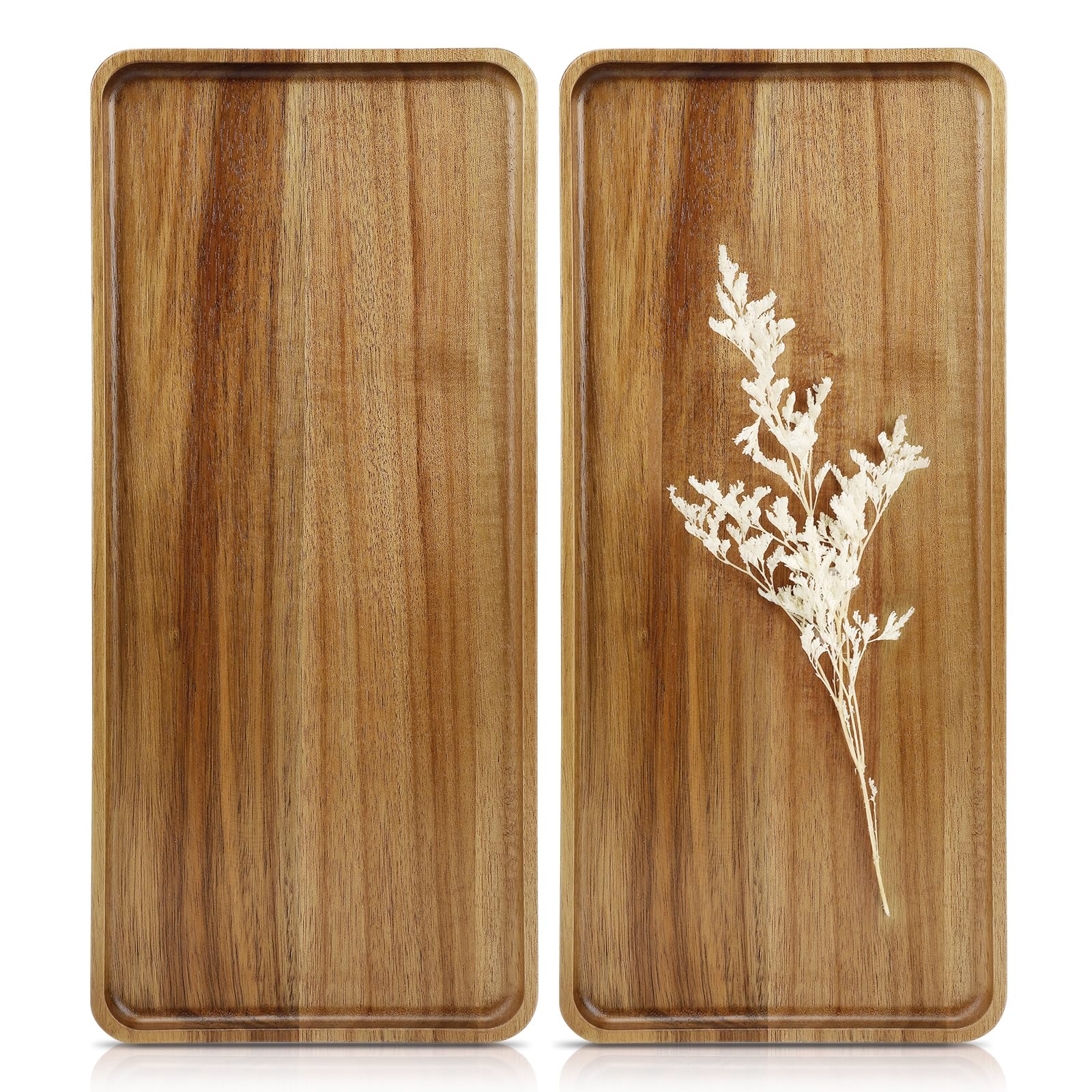 Charmlife acacia tray top view showing natural grain for elegant serving.