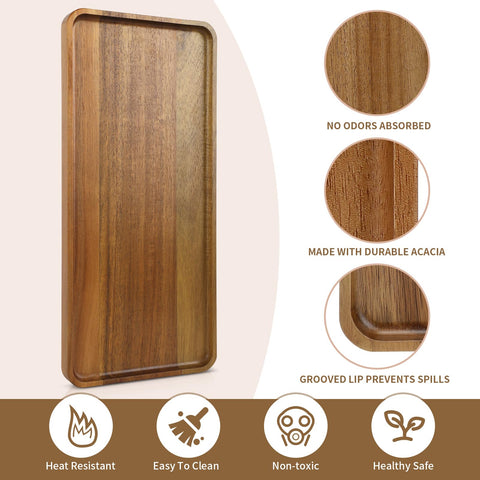 Charmlife acacia tray coffee table display featuring smooth surface and raised edge.
