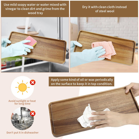 Charmlife acacia tray close-up shows fine polish and durable construction.