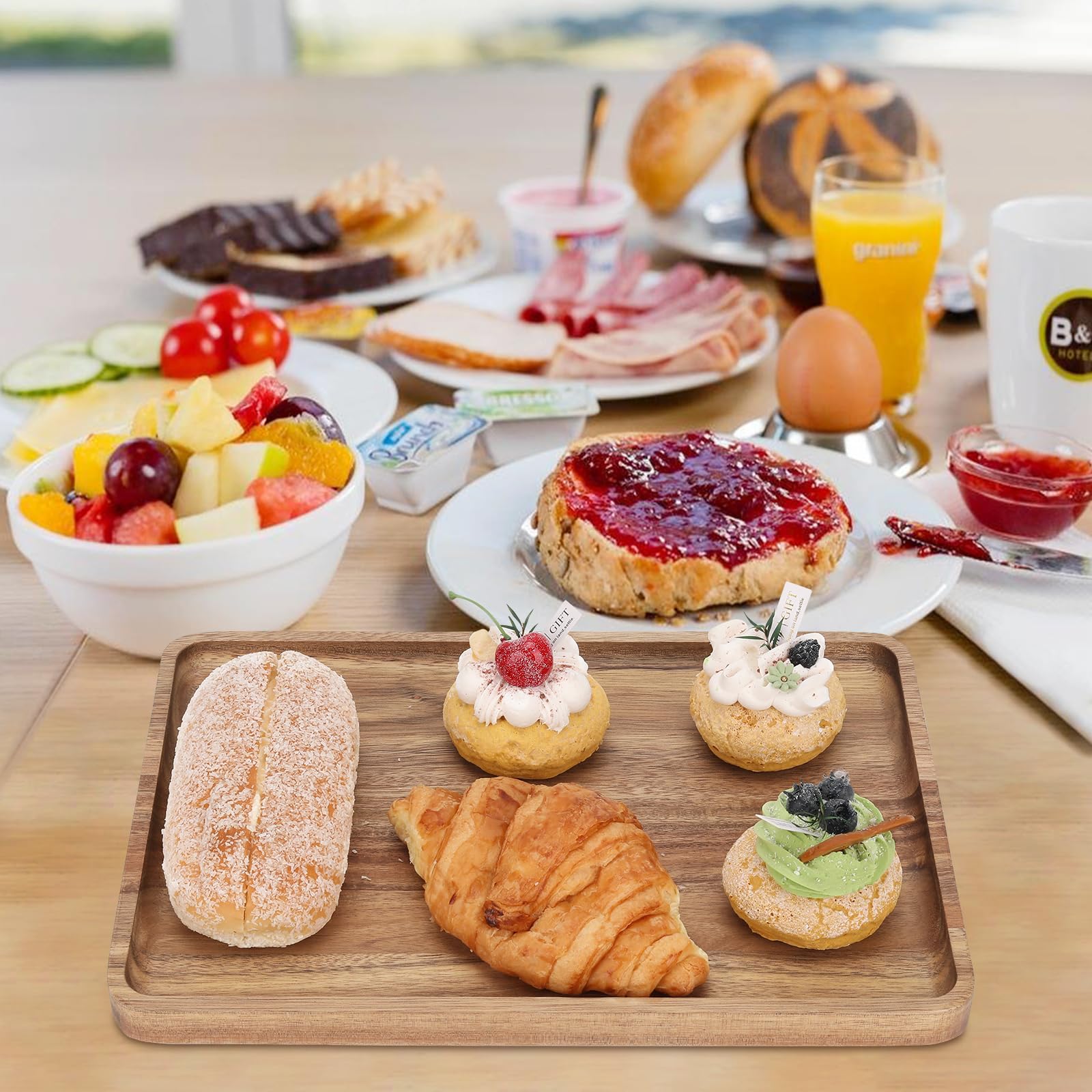 Charmlife acacia wood tray with food-safe finish for stylish serving.