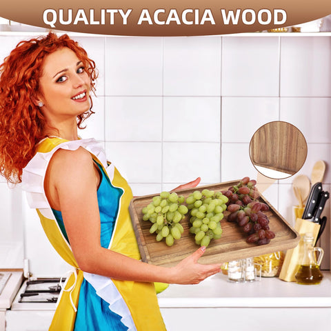 Charmlife acacia wood tray shows warp care tips for long-lasting use.