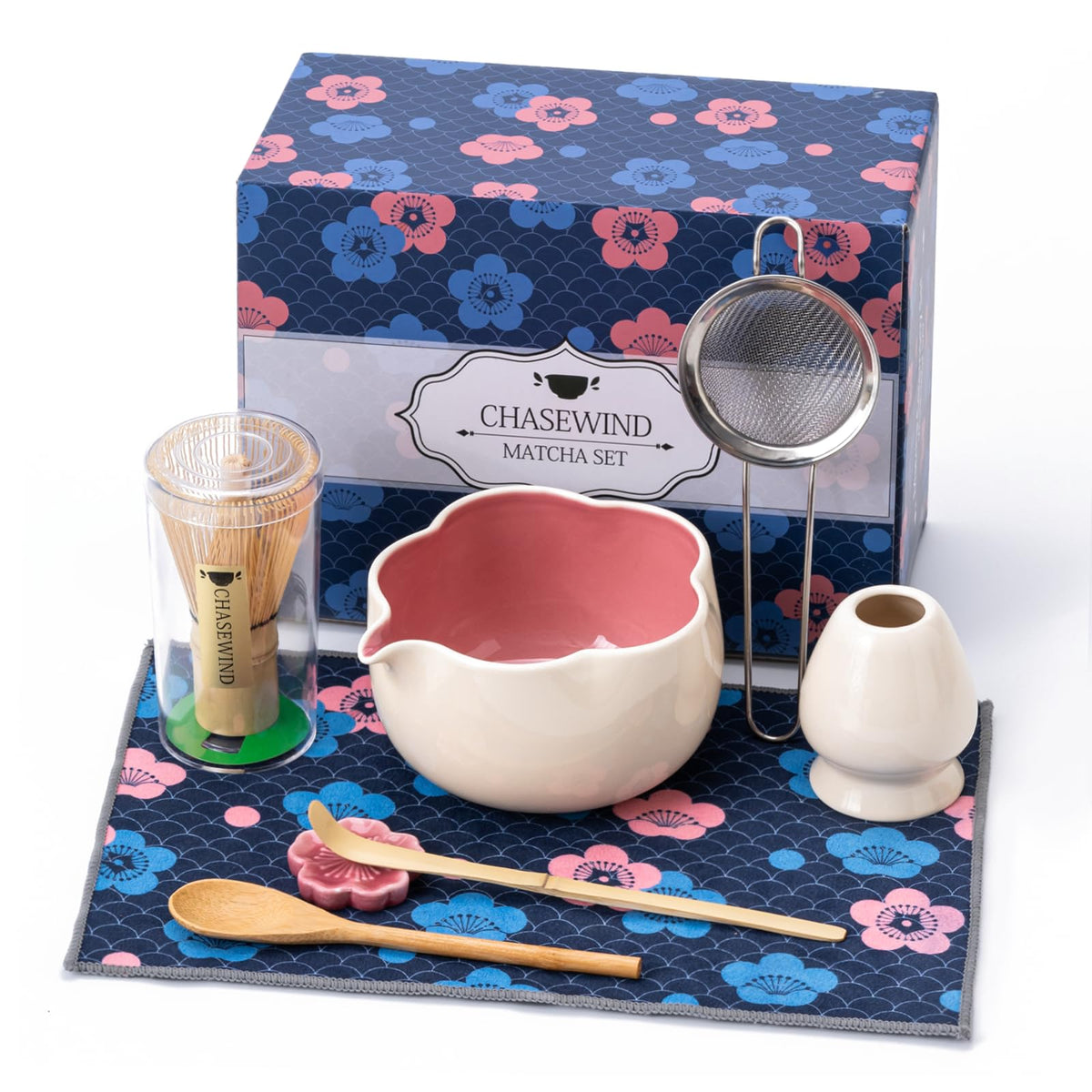 ChaseWind floral matcha bowl featuring petal-inspired design for smooth whisking