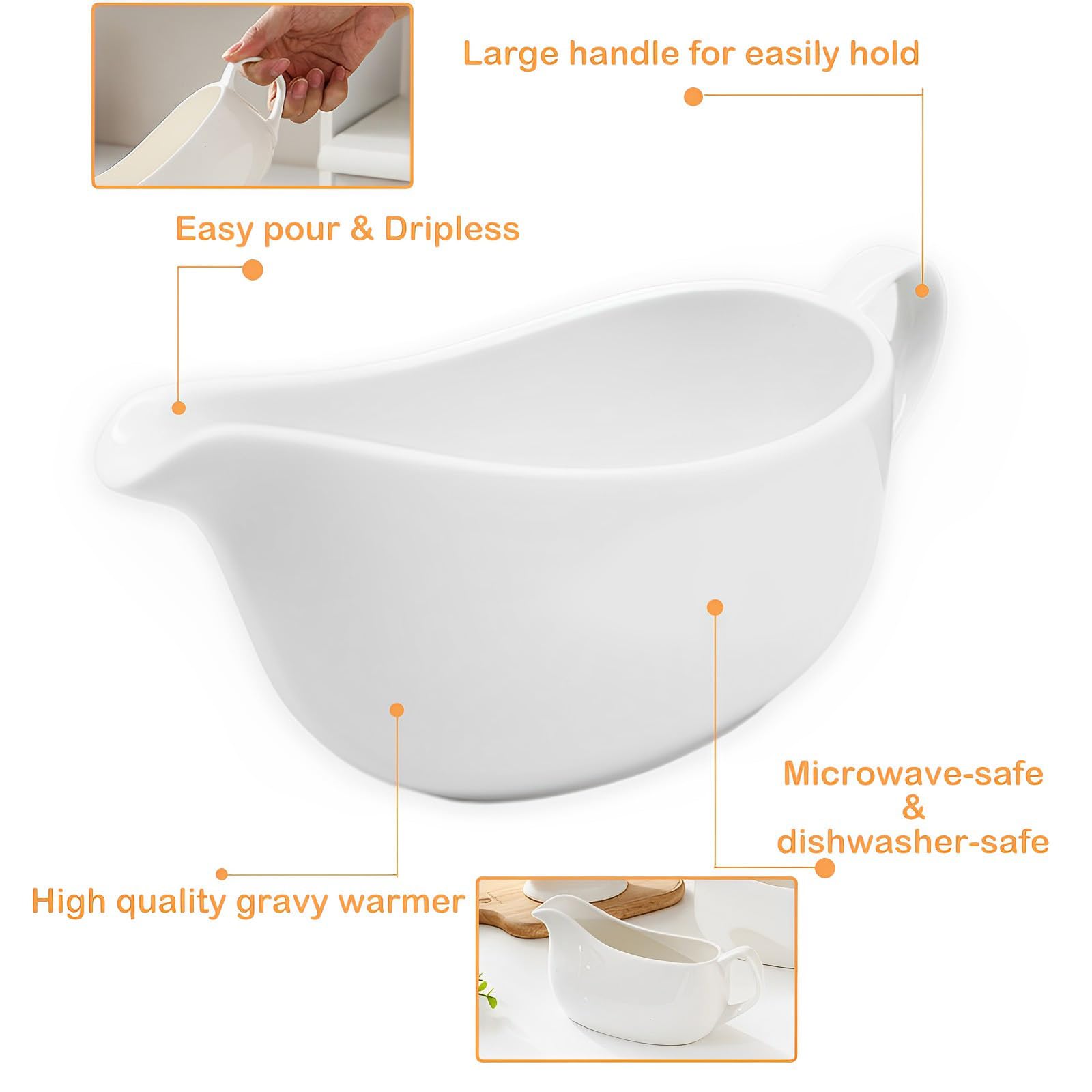 Cheardia sauce boat with ergonomic handle adds comfortable control
