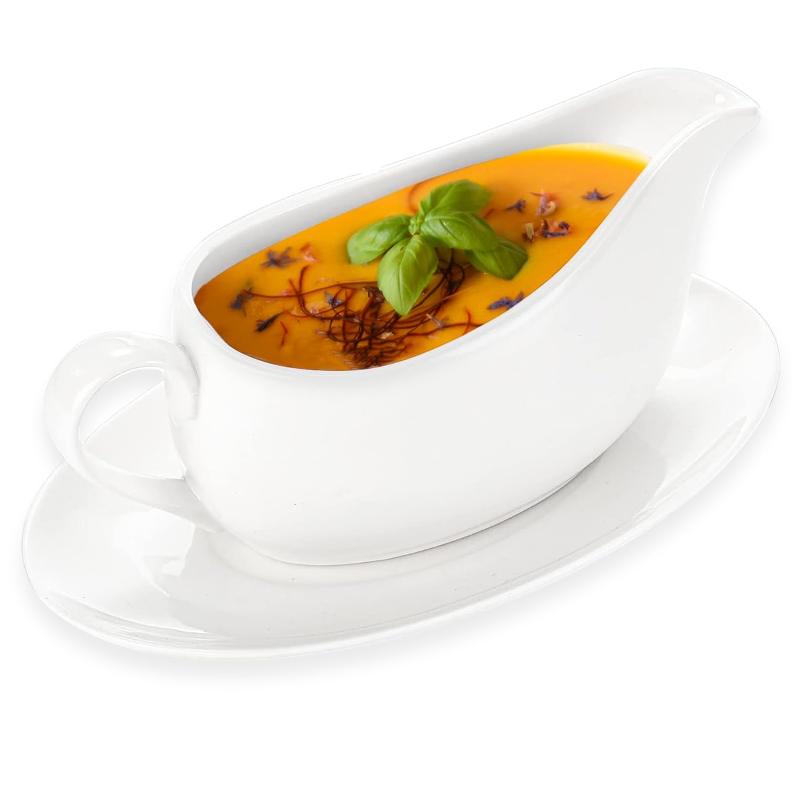 Cheardia gravy boat with tray for steady, drip-free serving of sauces