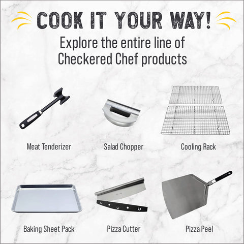 Checkered Chef compact design stores safely with blade protectors.