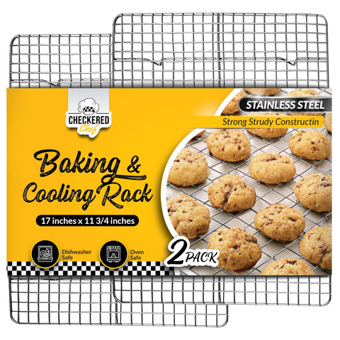 Checkered Chef cooling rack in oven-safe setup highlighting durable stainless steel