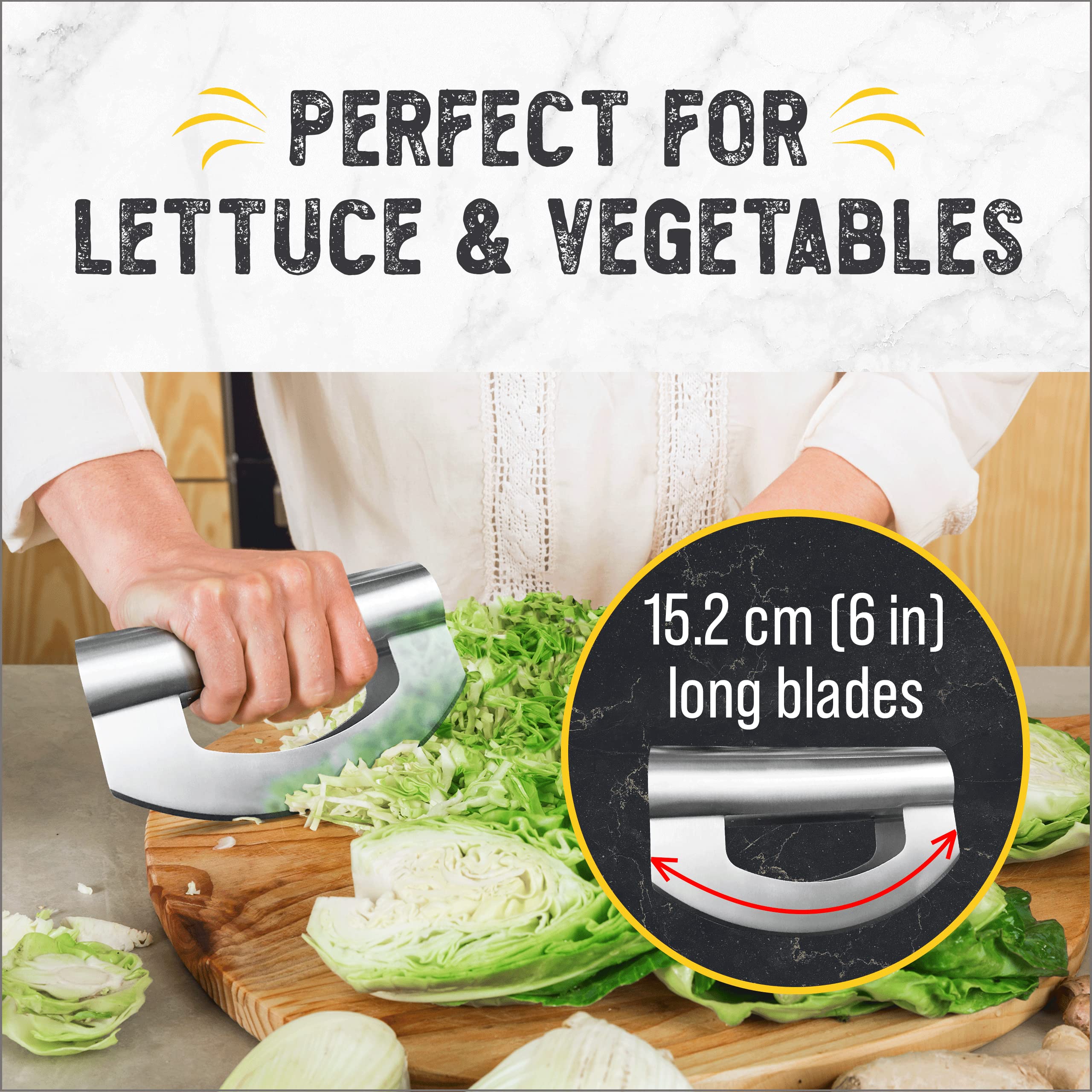 Checkered Chef dishwasher-safe mezzaluna for easy cleanup after meal prep.