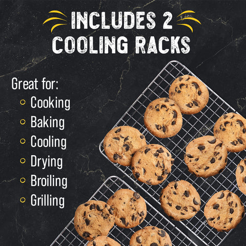 Checkered Chef stainless steel cooling rack with grid design promotes airflow.