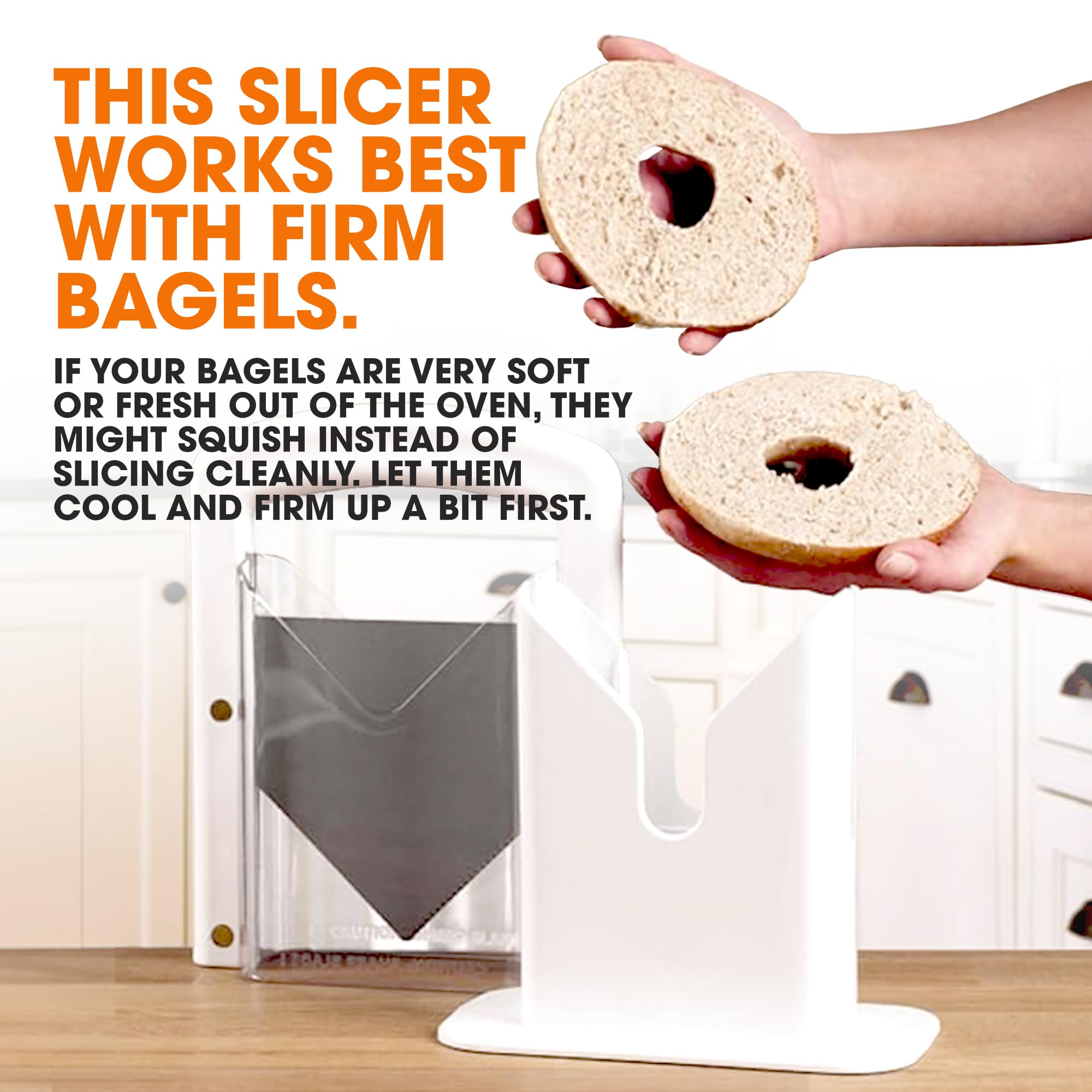 Cheer Collection bagel slicer fits bagels up to 4.5 inches in diameter.