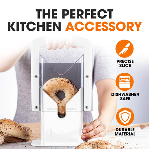 Cheer Collection bagel slicer safety shield protects fingers during quick slicing tasks.