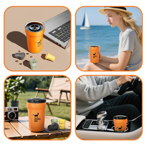 CHEERFUL GOAT cup holder fit demonstrates compatibility with car and backpack