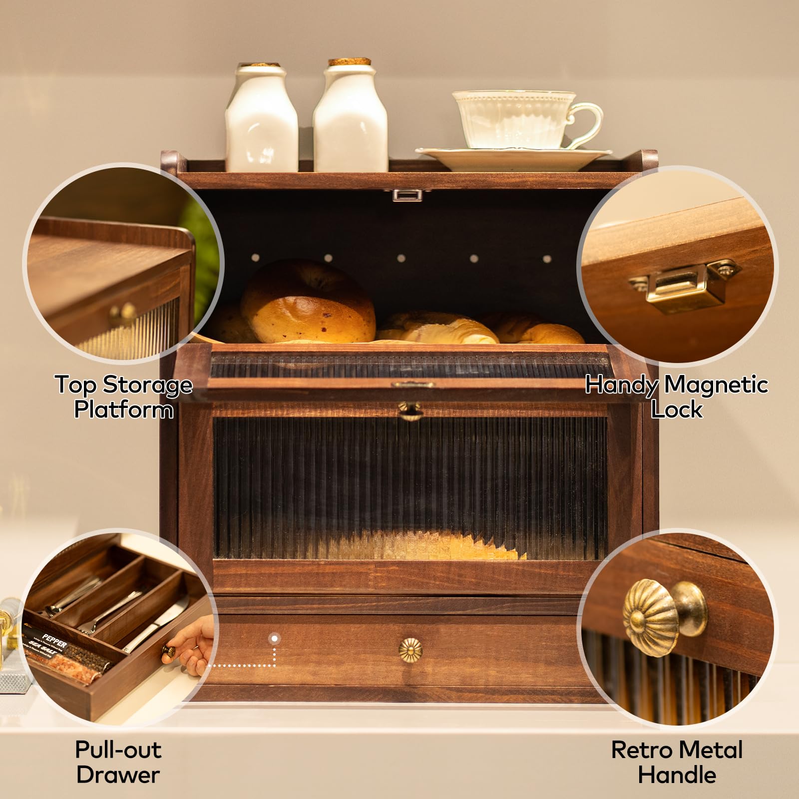 CheerNest bread box transparent door window for quick bread checks.