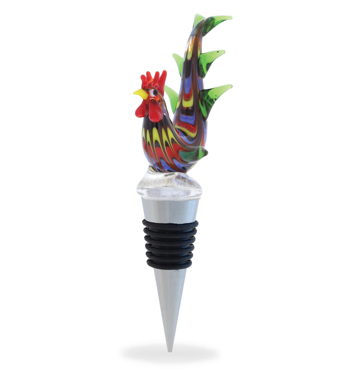 Cheers Rooster Glass Wine Stopper top view seals aroma