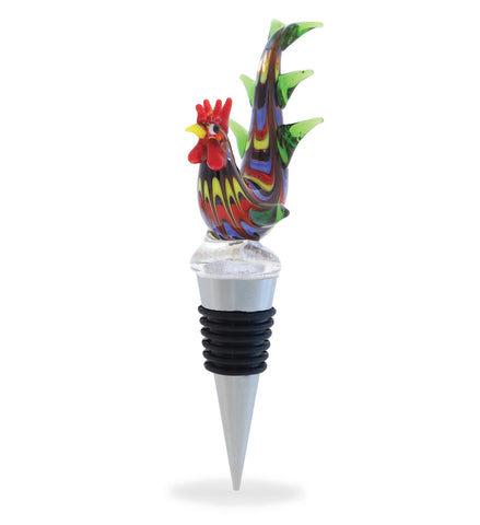 Cheers Rooster Glass Wine Stopper top view seals aroma