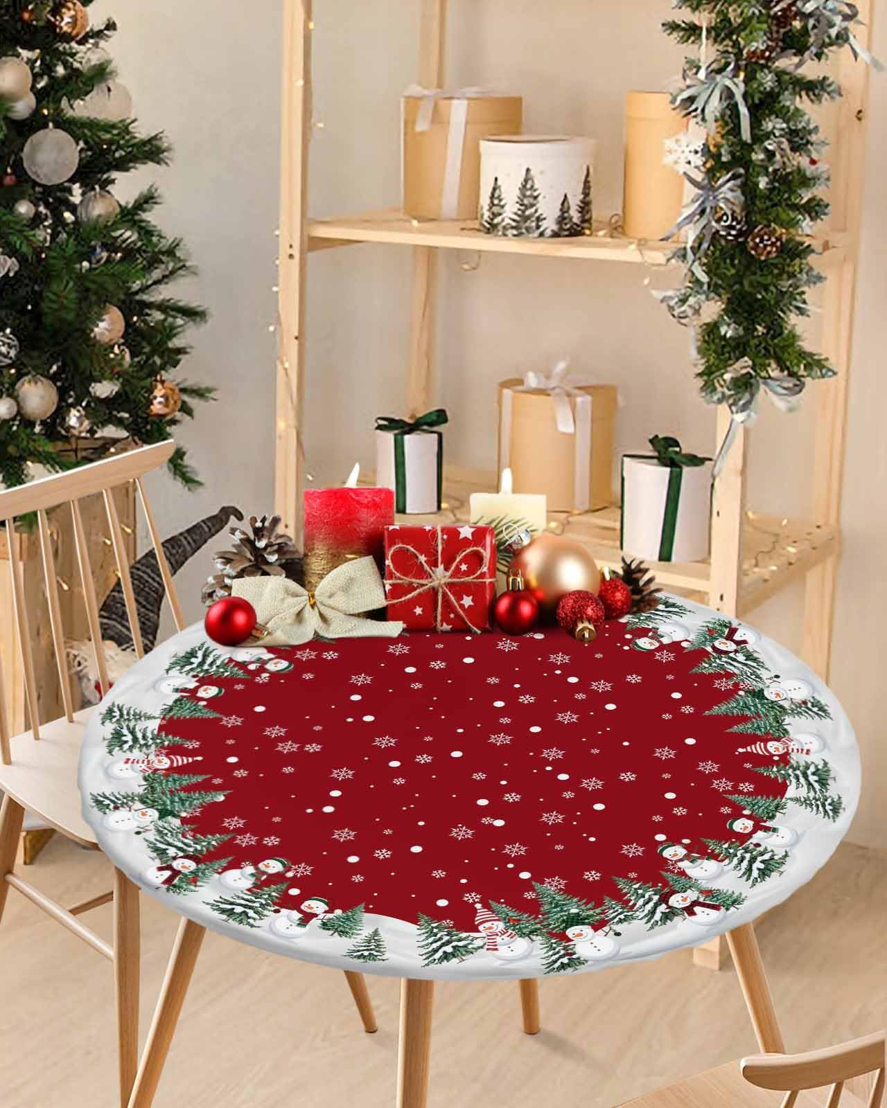 Chees D Zone Christmas round tablecloth with elastic edge protects round tables