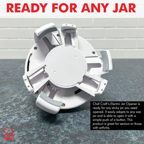 Chef Craft Electric Jar Opener battery-powered, batteries not included, for cordless convenience.