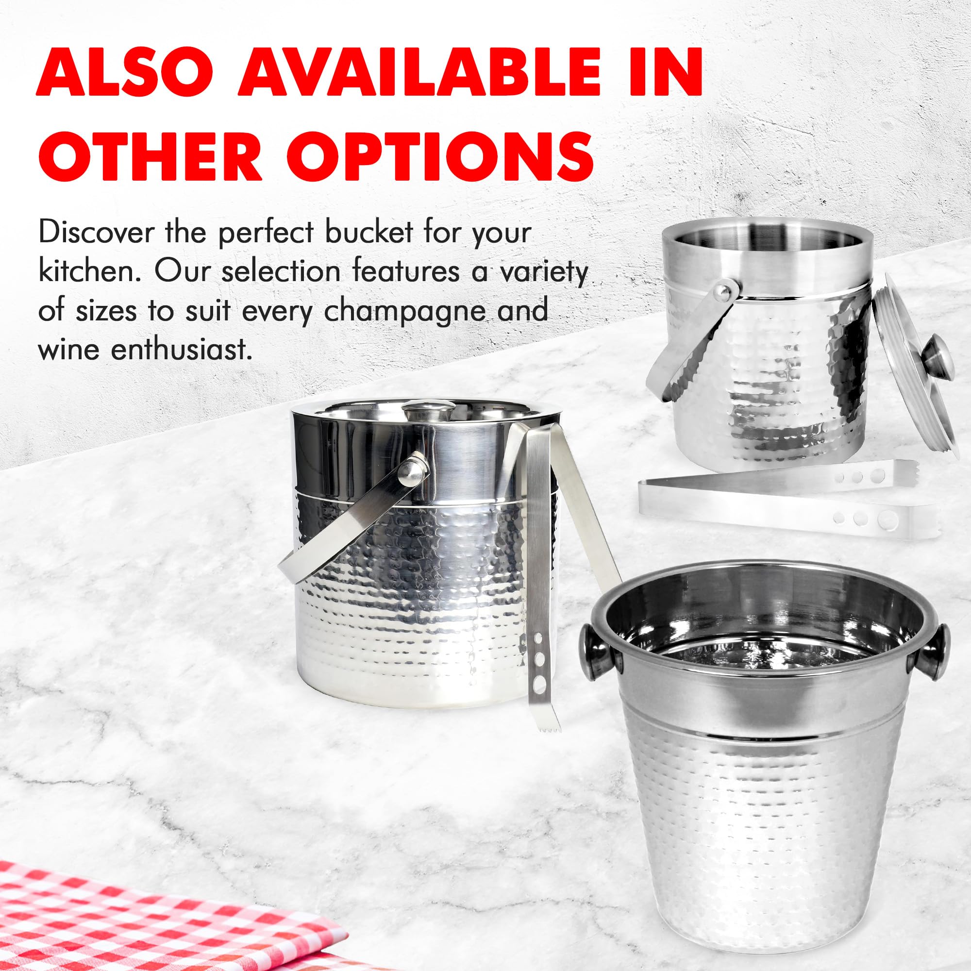 Chef Craft hammered champagne bucket close-up reveals textured metal and shine.