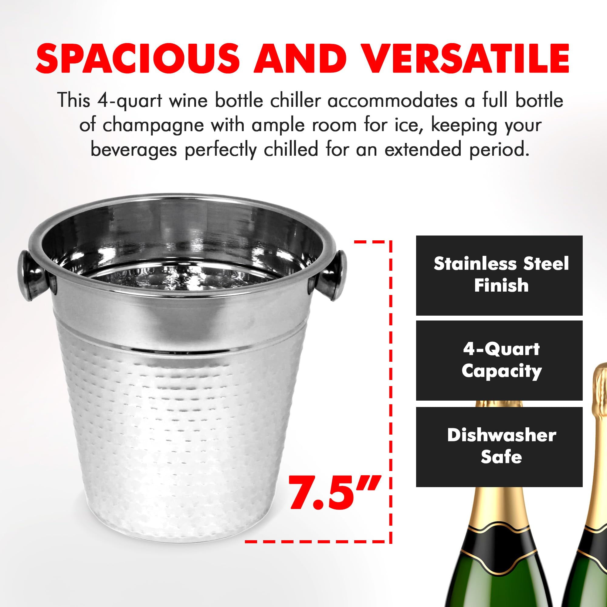 Chef Craft hammered champagne bucket with mirror-finish highlights sophisticated appeal.