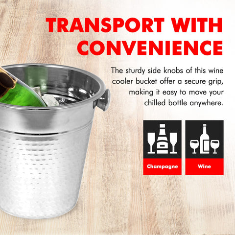 Chef Craft hammered champagne bucket features side knobs for easy carrying.