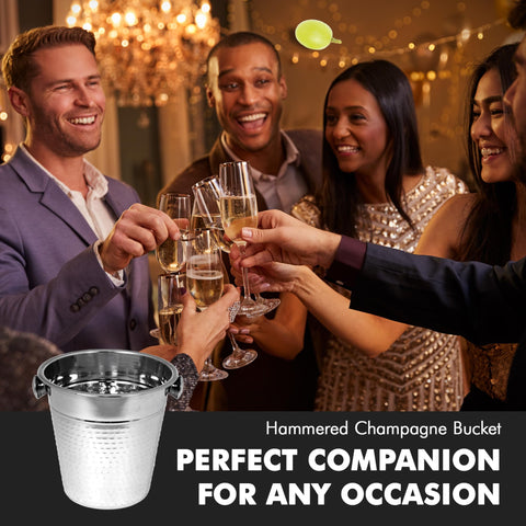 Chef Craft champagne bucket shown with ice, ready to chill at a party.