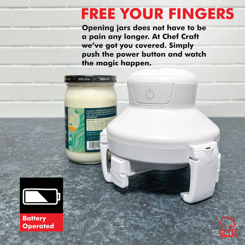 Chef Craft Hands-free Electric Jar Opener operates with a single button for effortless use.