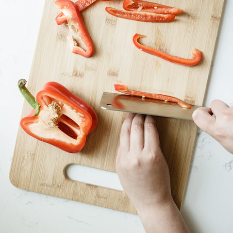 Chef Craft Select bamboo cutting board construction resists chipping for long-lasting use.