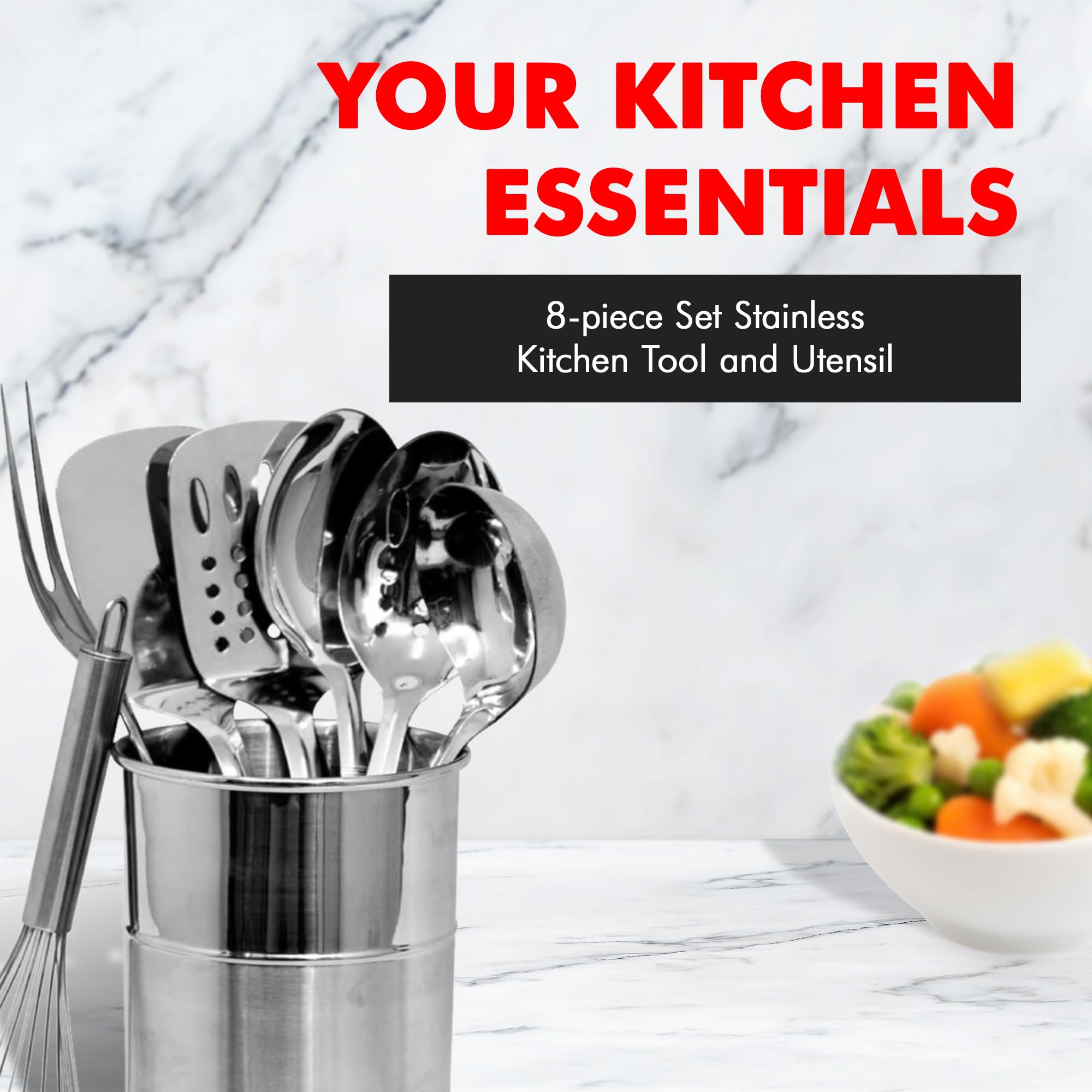 Chef Craft slotted turner in stainless steel for draining while lifting