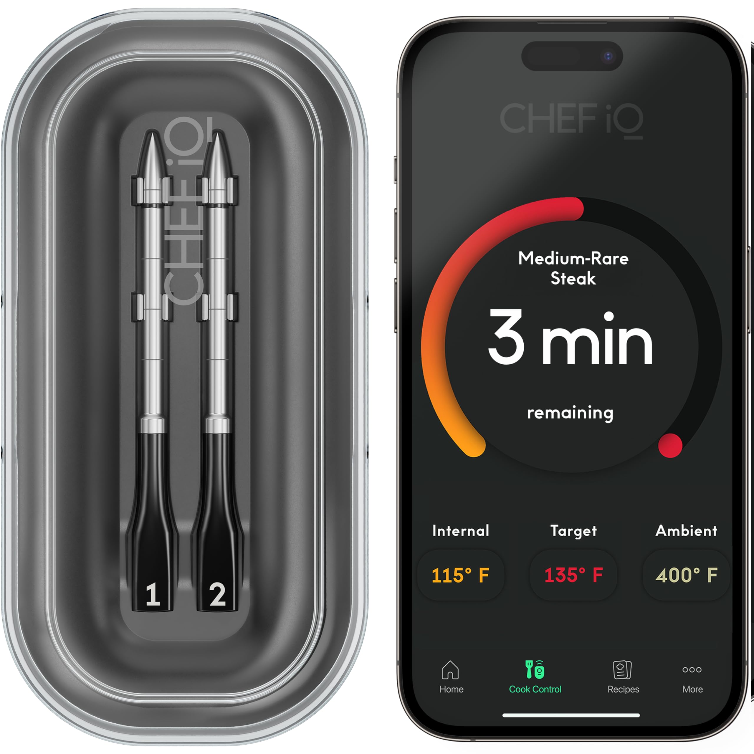 CHEF iQ Sense two probes monitor two foods precisely at once.