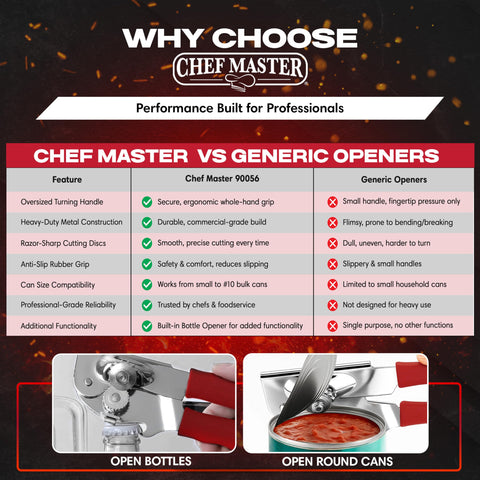 Oversized knob on Chef Master for a comfortable turning experience.
