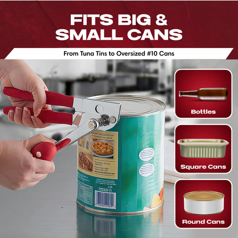 Opening large cans with Chef Master for smooth edge action.