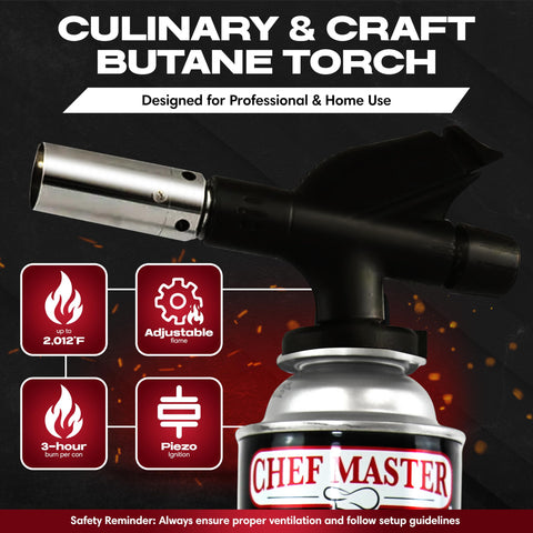 Chef Master creme brulee torch caramelizing sugar for desserts.