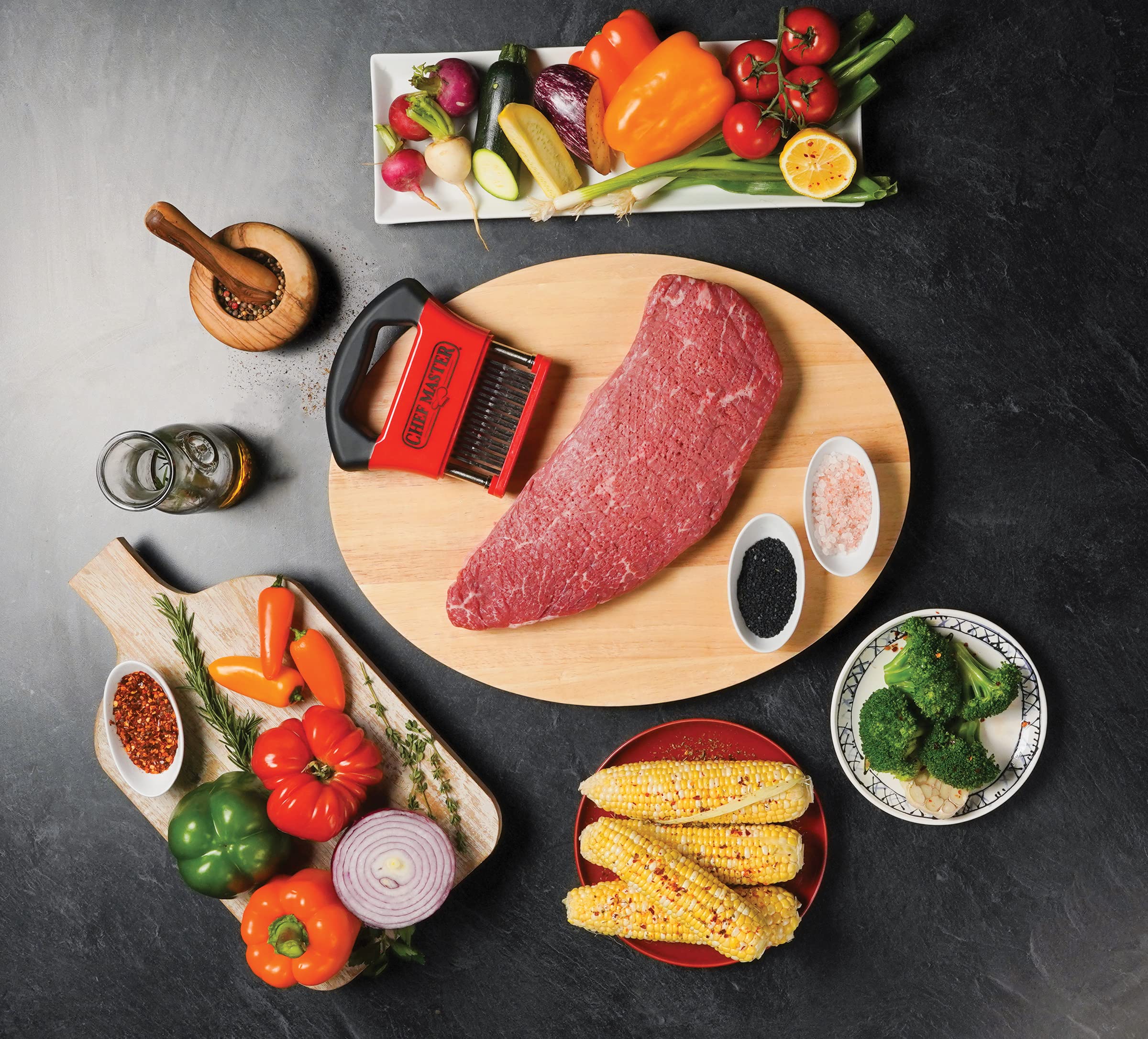 Chef Master tenderizer with ergonomic handle for comfortable, controlled use during prep.