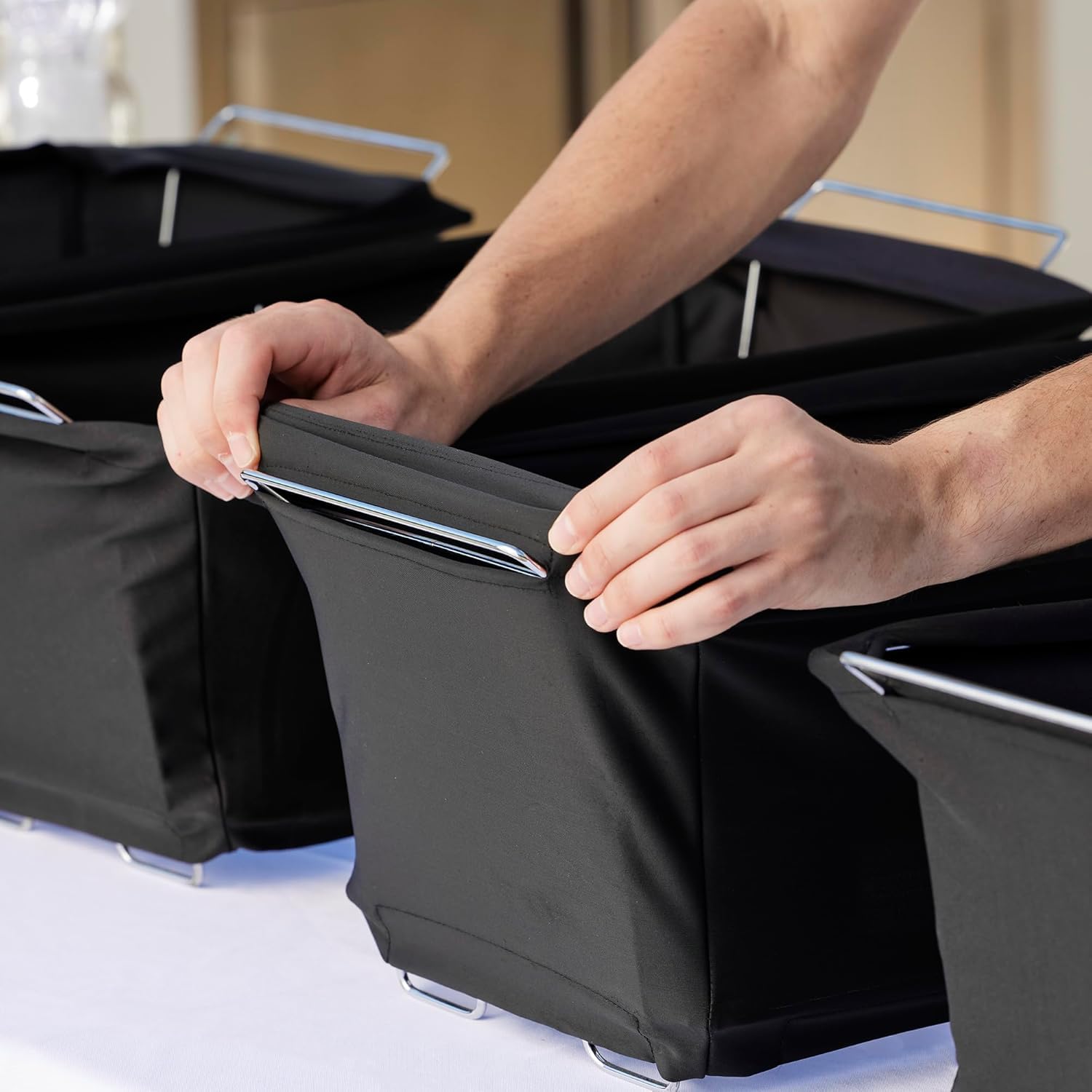 Chef Master safety hand-protection setup keeps hands safe during chafing fuel handling.