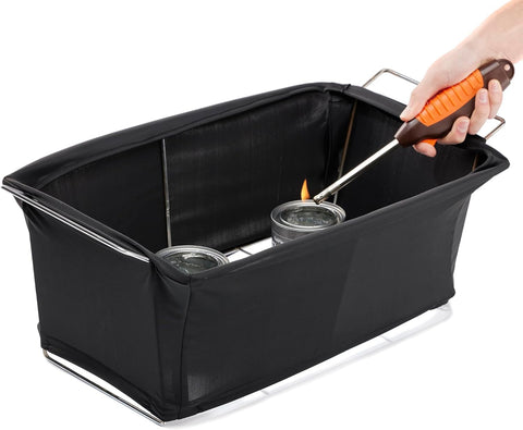 Chef Master universal-fit chafer guard securely attaches to standard wire racks at events.