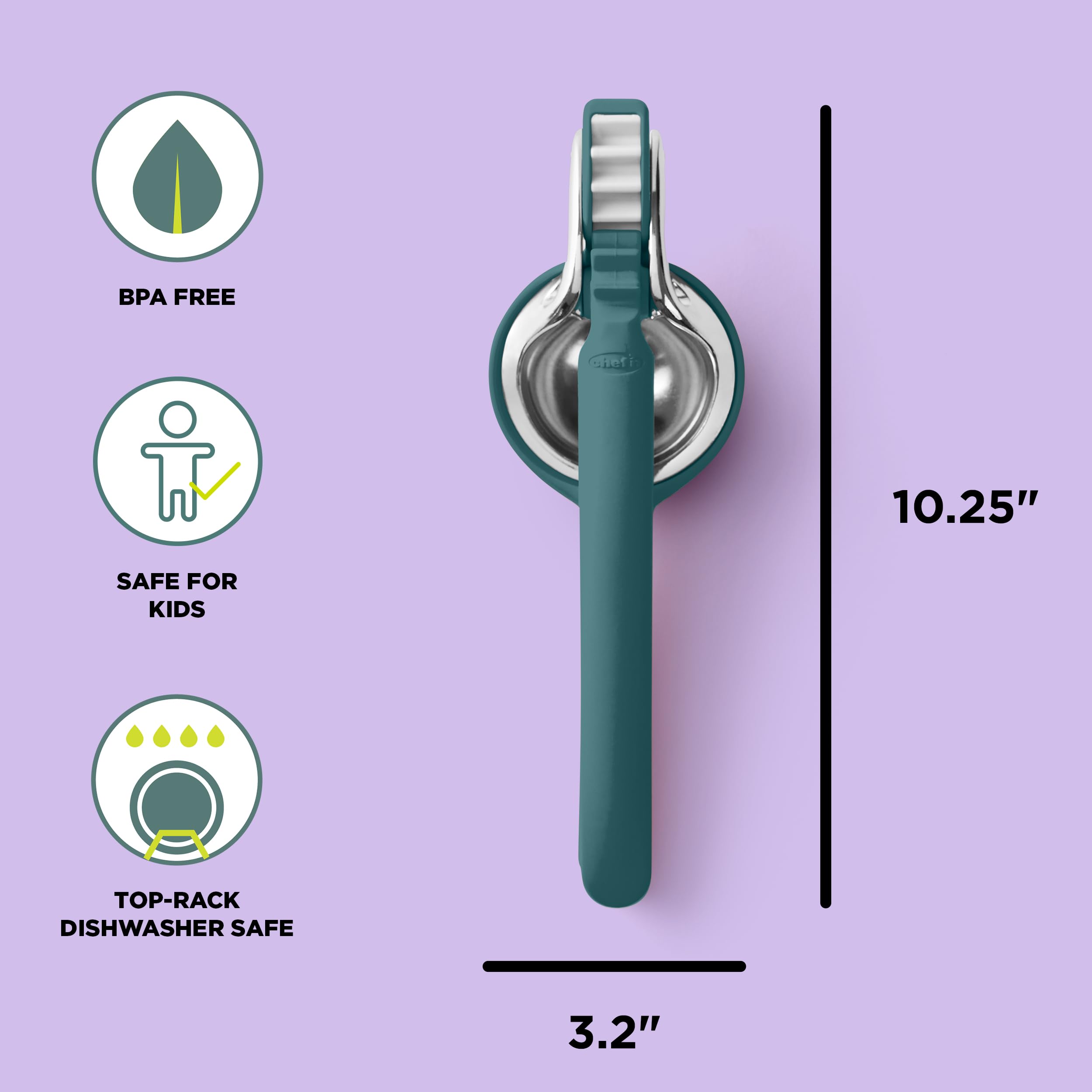 Chef'n FreshForce ergonomic non-slip handles offer comfortable grip during juice squeezing.
