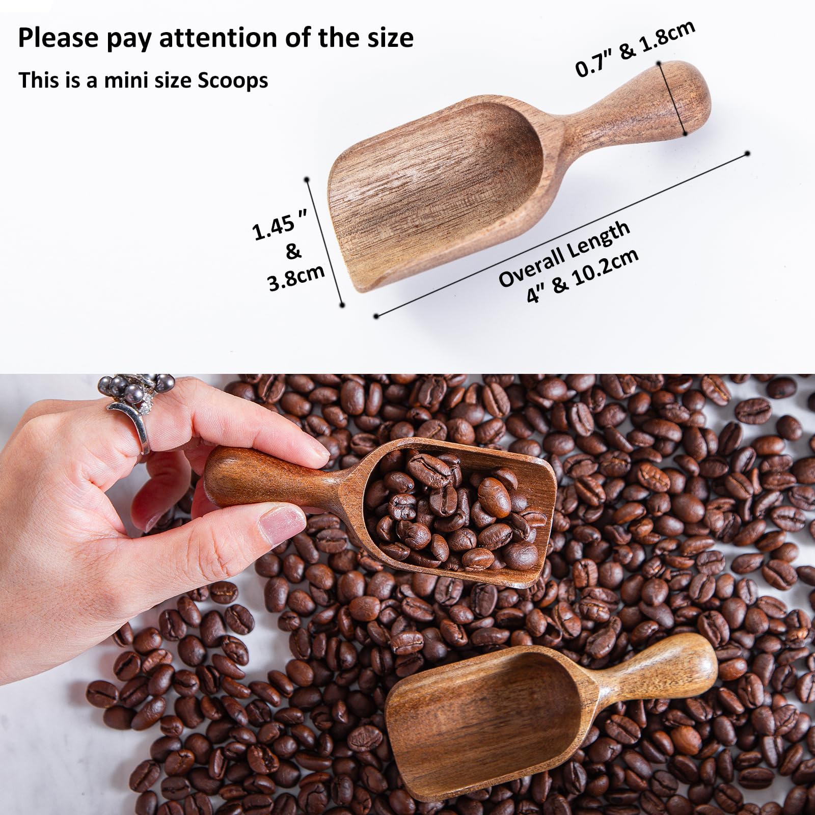 CHEF OLÉ small acacia scoop with smooth handle ideal for jars and measuring
