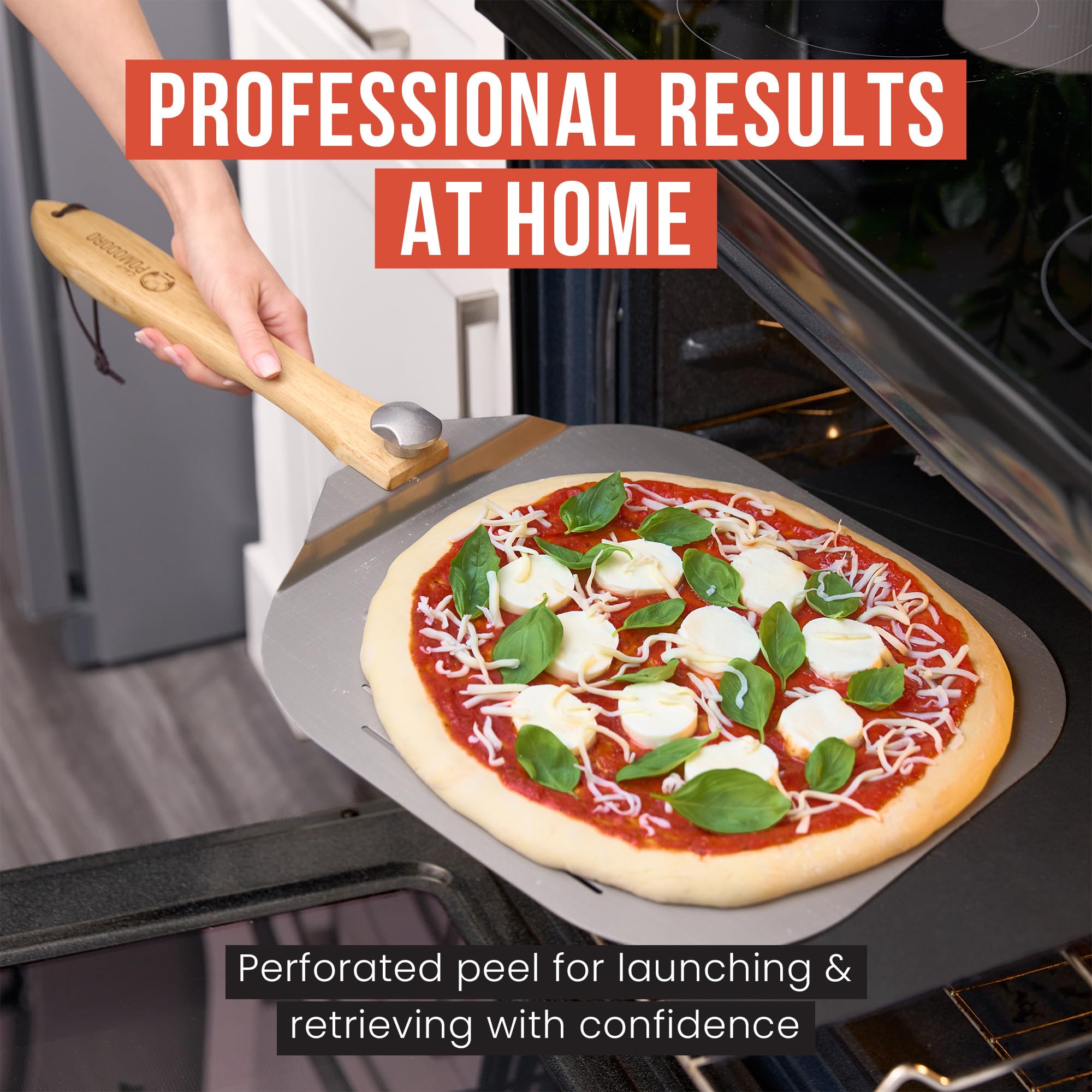 Chef Pomodoro 26-inch reach during extended use for safe oven transfers