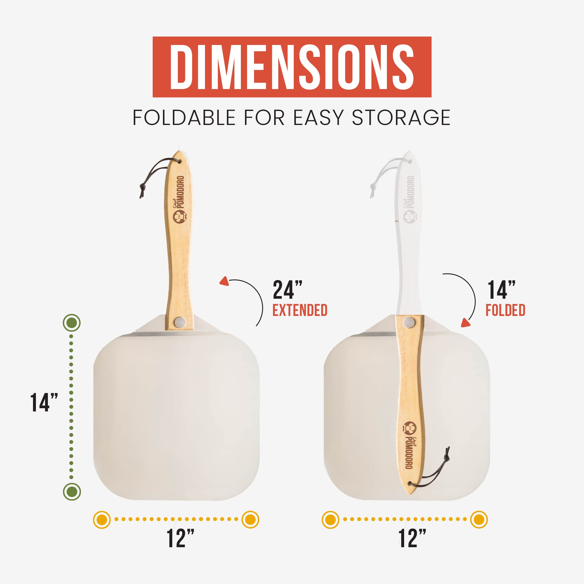 Chef Pomodoro aluminum head pizza peel provides sturdy support for delicate pies.