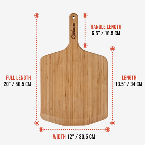 Chef Pomodoro bamboo peel with tapered edge for smooth pizza launches.