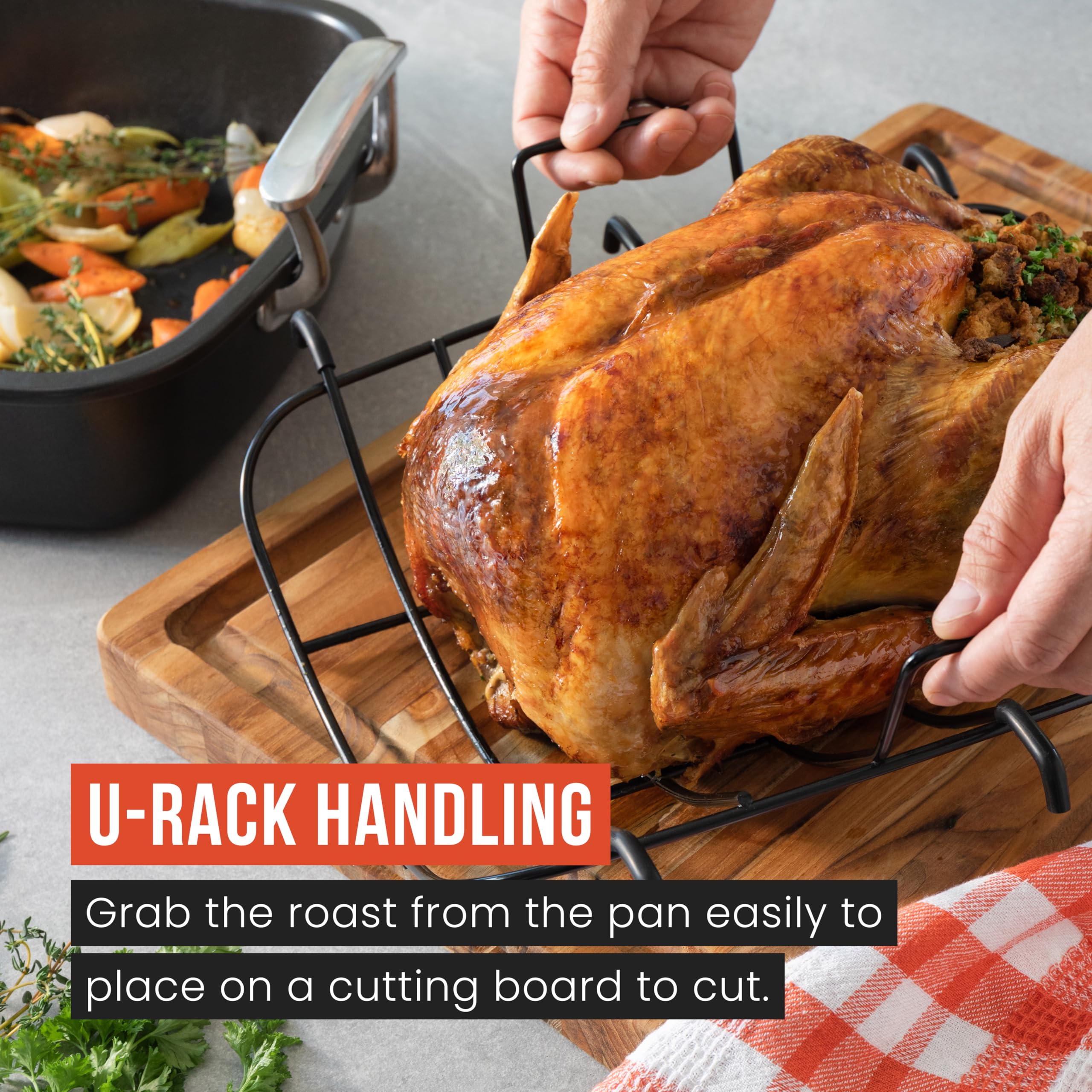 Chef Pomodoro pan is dishwasher-safe; U-Rack requires hand washing.