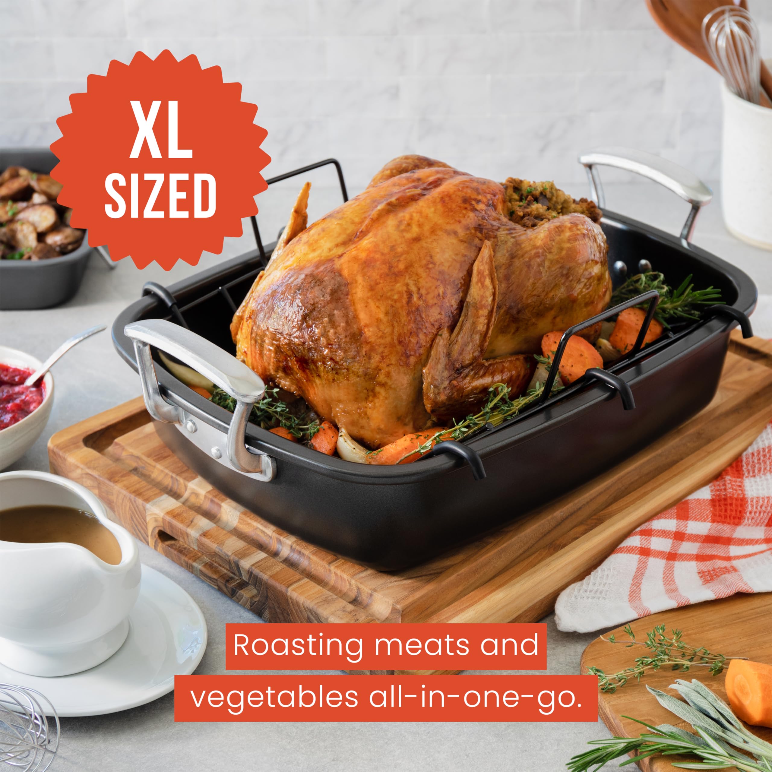 Chef Pomodoro pan elevates oven-to-table presentation with sturdy construction.