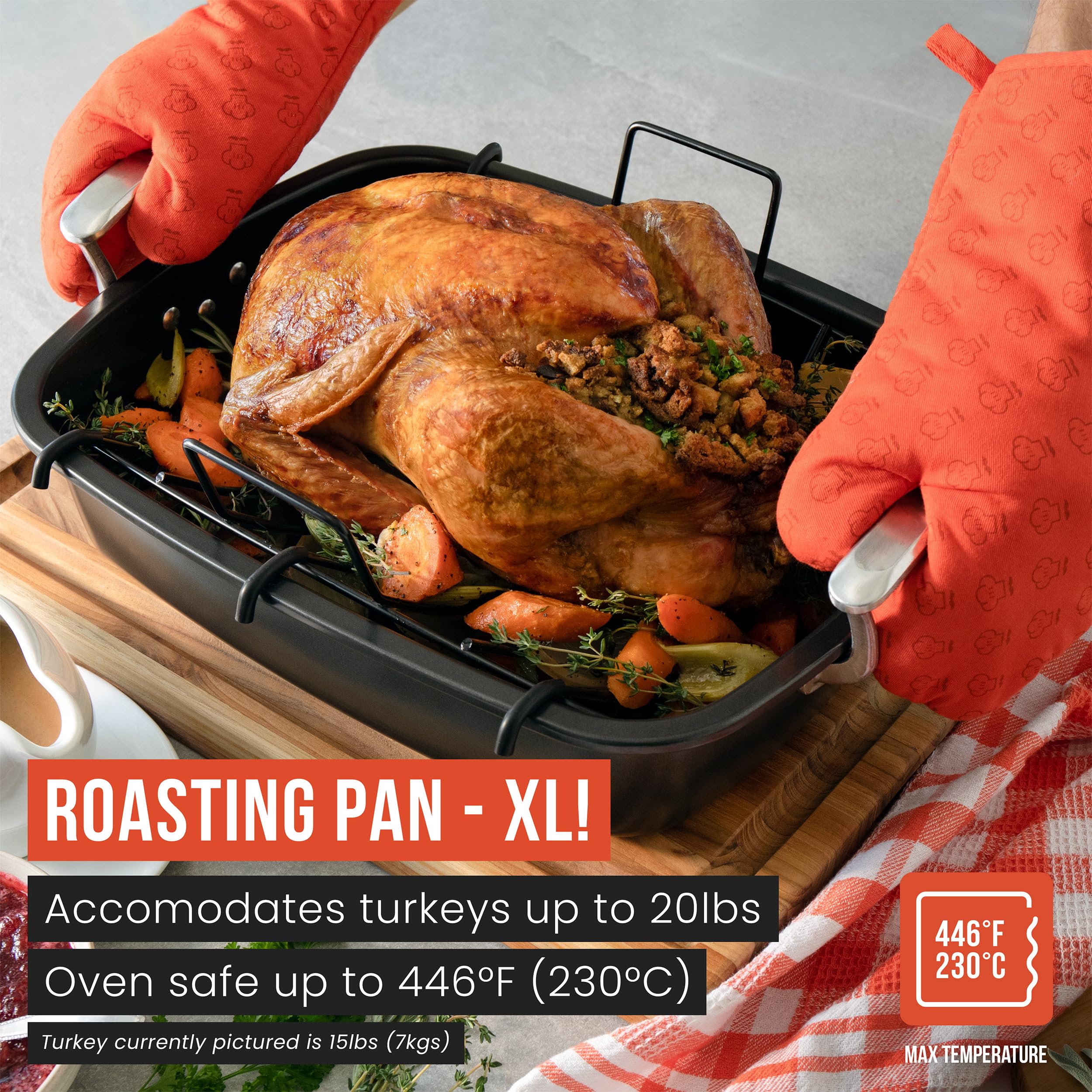 Chef Pomodoro pan withstands up to 428°F for confident roasting.