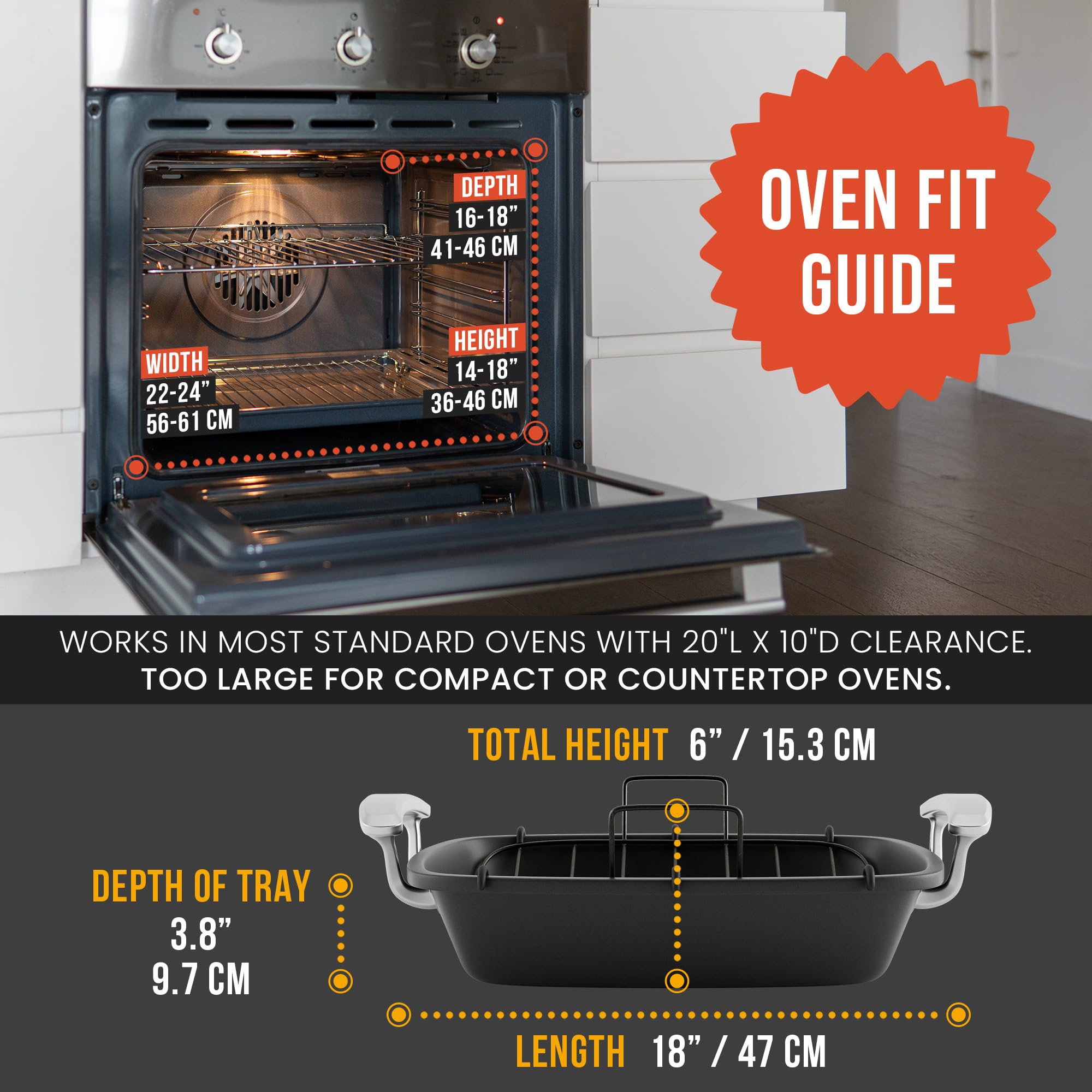 Chef Pomodoro tall handles provide safe, easy transfer from oven to table.